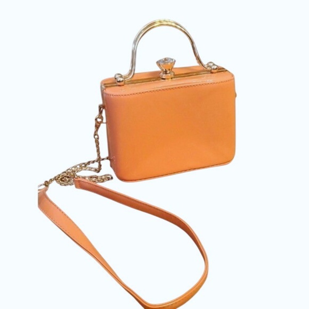 La Terre Fashion Women's Mini Patent Convertible Crossbody Bag in Coral Pink